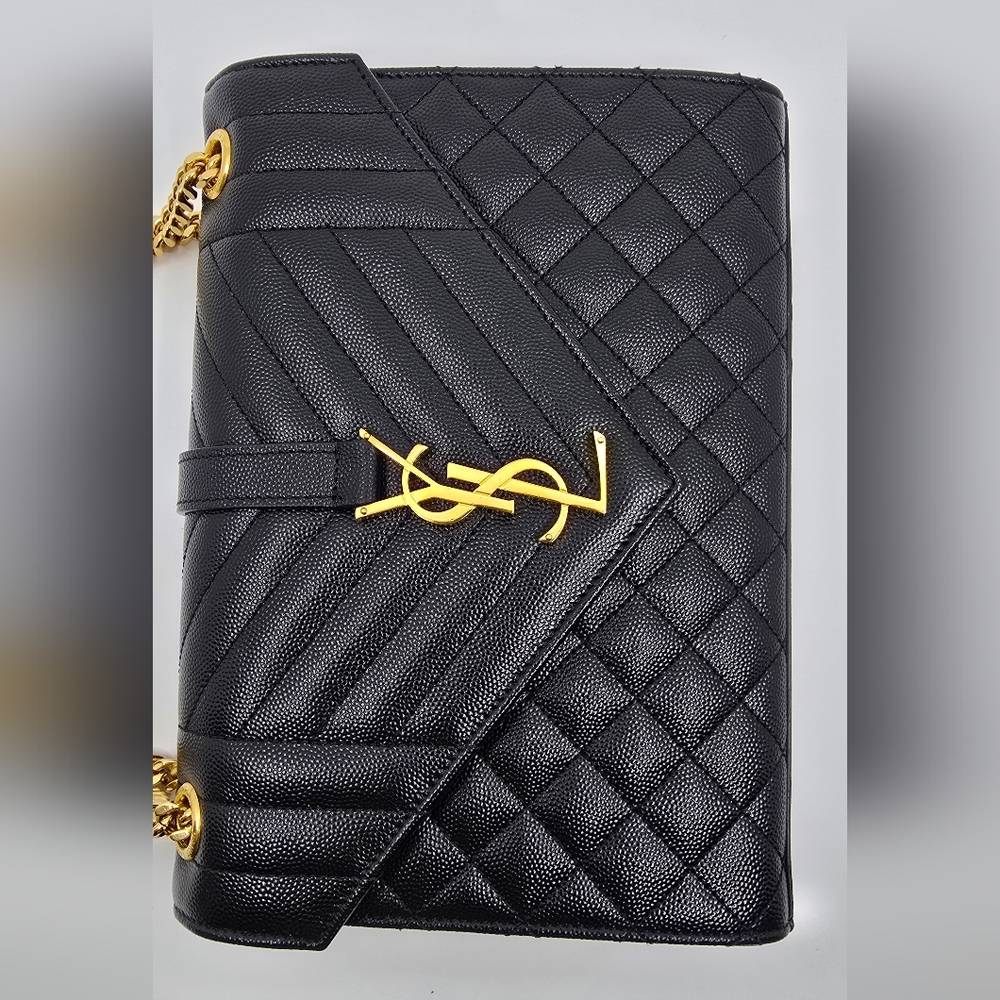 YSL Medium Envelope Monogram Shoulder Bag in Quilted Grain De Poudre - Picture 2 of 16
